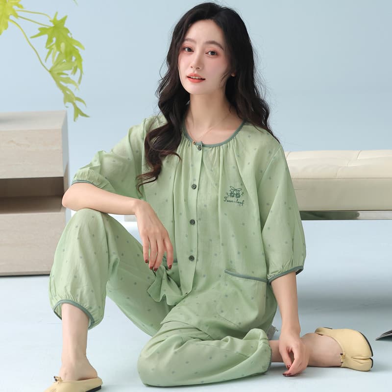 Women's Summer Short Sleeve Pajama Set, Woven 100% Cotton, Plus Size, Thin Plaid Loungewear, New Style