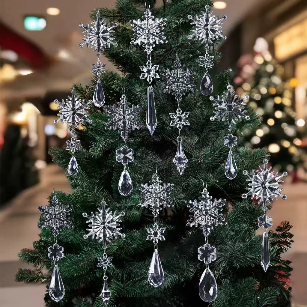 New Acrylic Snowflake Icicle Ornament Set, Transparent Christmas Tree Hanging Decorations