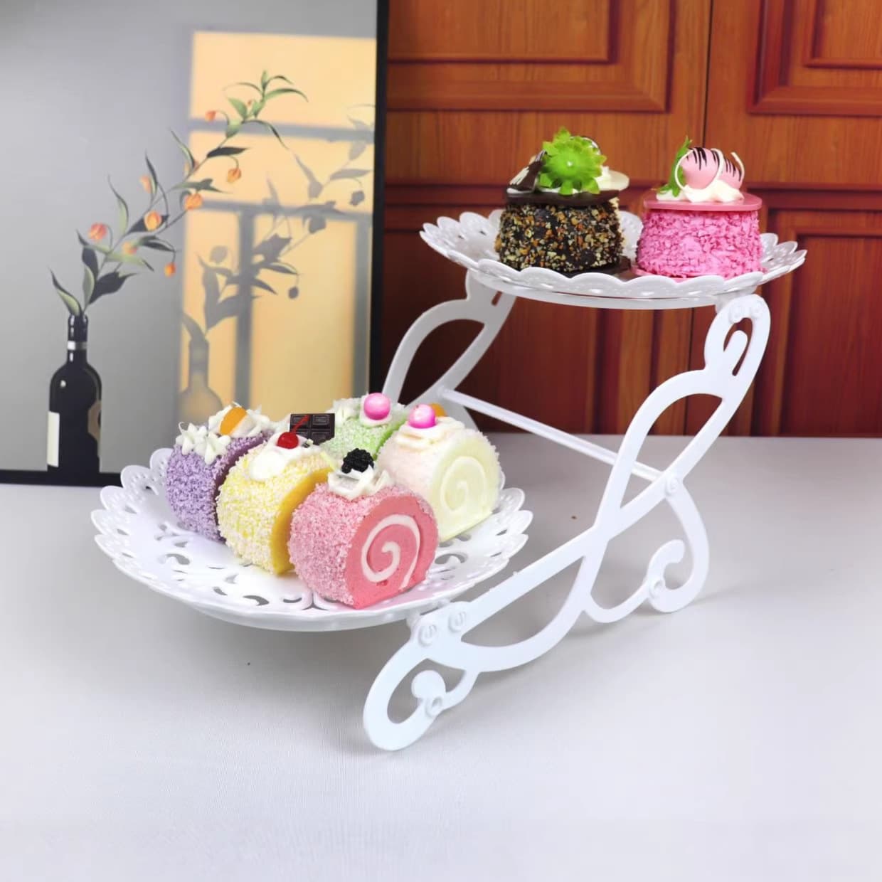 Plastic Cake Tray Wedding Birthday Tea Break Cake Stand Fruit Plate Living Room Coffee Table Light Luxury Dessert Display Stand