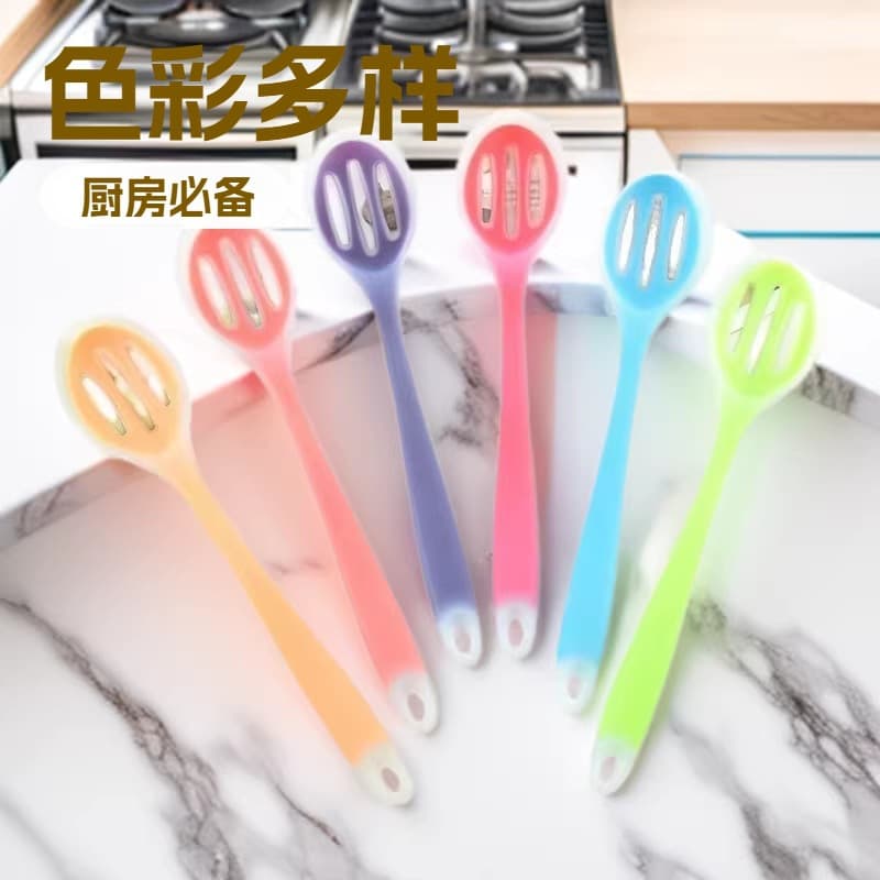 Cross-border hot selling semi-transparent silicone spoon kitchen utensils integrated dense spoon colander kitchen spoon colander cooking salad