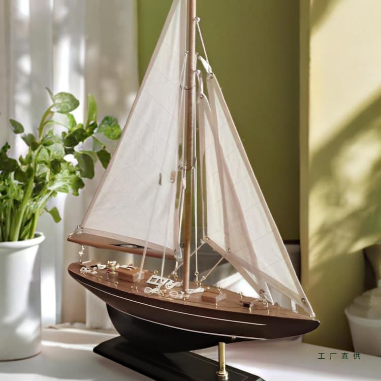 Home Decor Solid Wood Boat Model - Smooth Sailing Sailboat Ornament - American Style Single Sailboat - Creative Birthday Gift