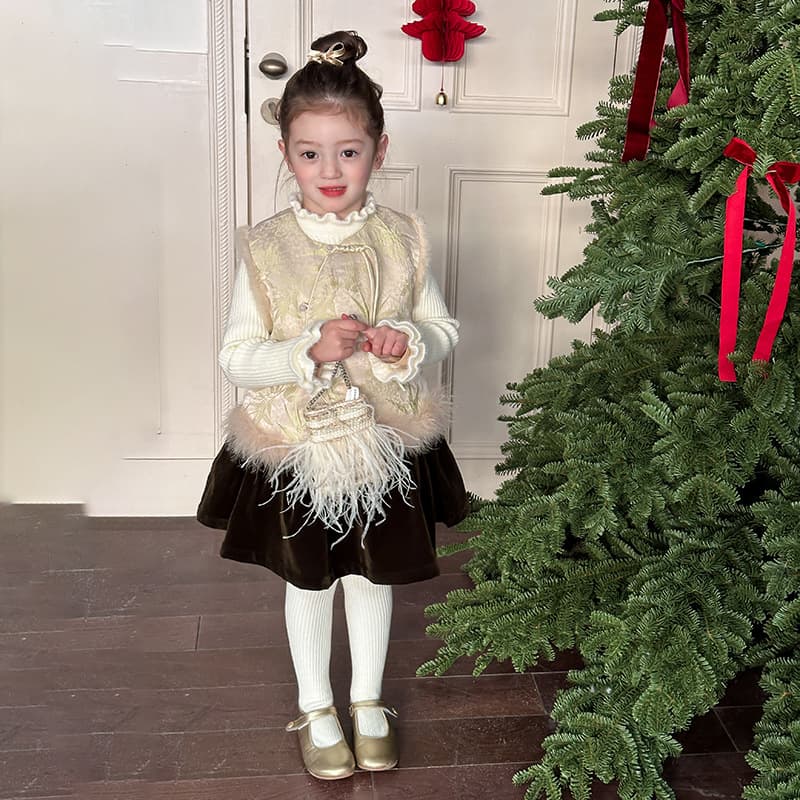 [Fleece-Lined] Girls' Chinese Style Satin Jacquard Thick Vest Winter Children's New Chinese Style Cheongsam Vest New Year Outfit