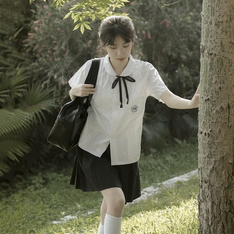 Taiwan school uniform set, middle school JK uniform white shirt, accordion pleats, high school style, graduation class wear, summer