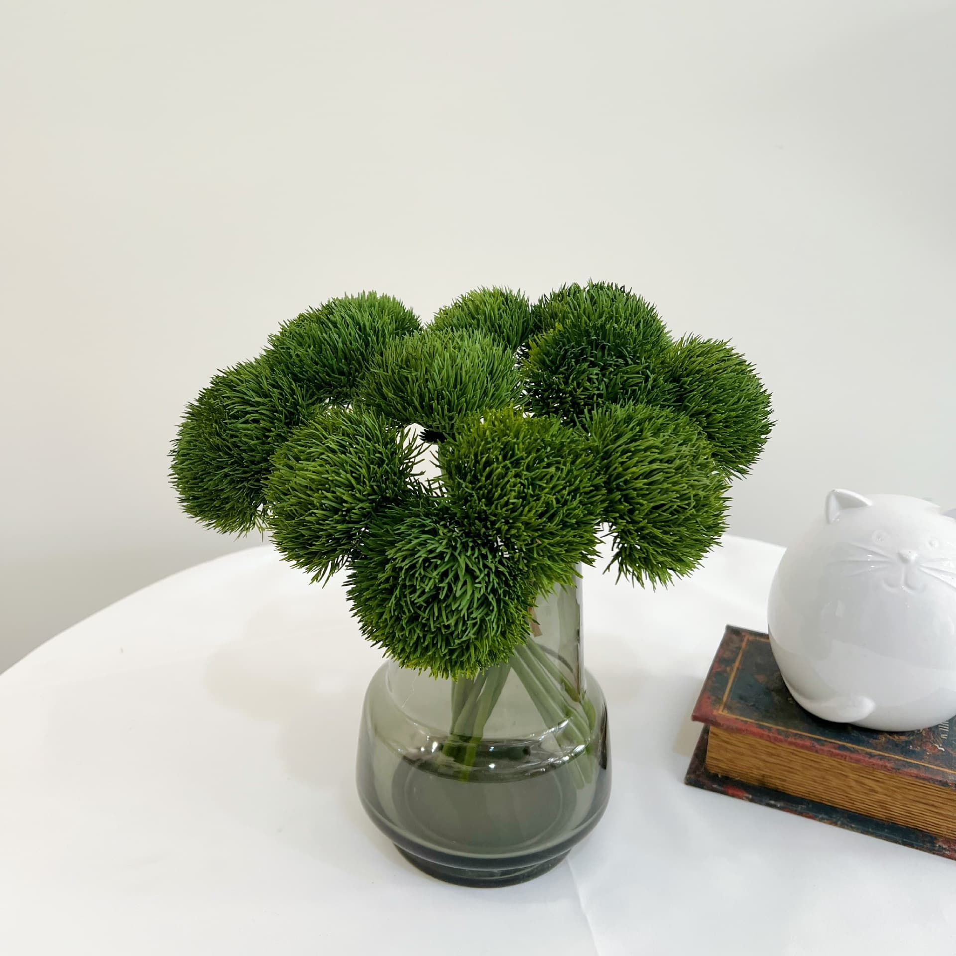 Hanyang simulated green plant green carnation cross-border hot-selling thorn ball feel carnation plastic fake flower green fur ball table decoration