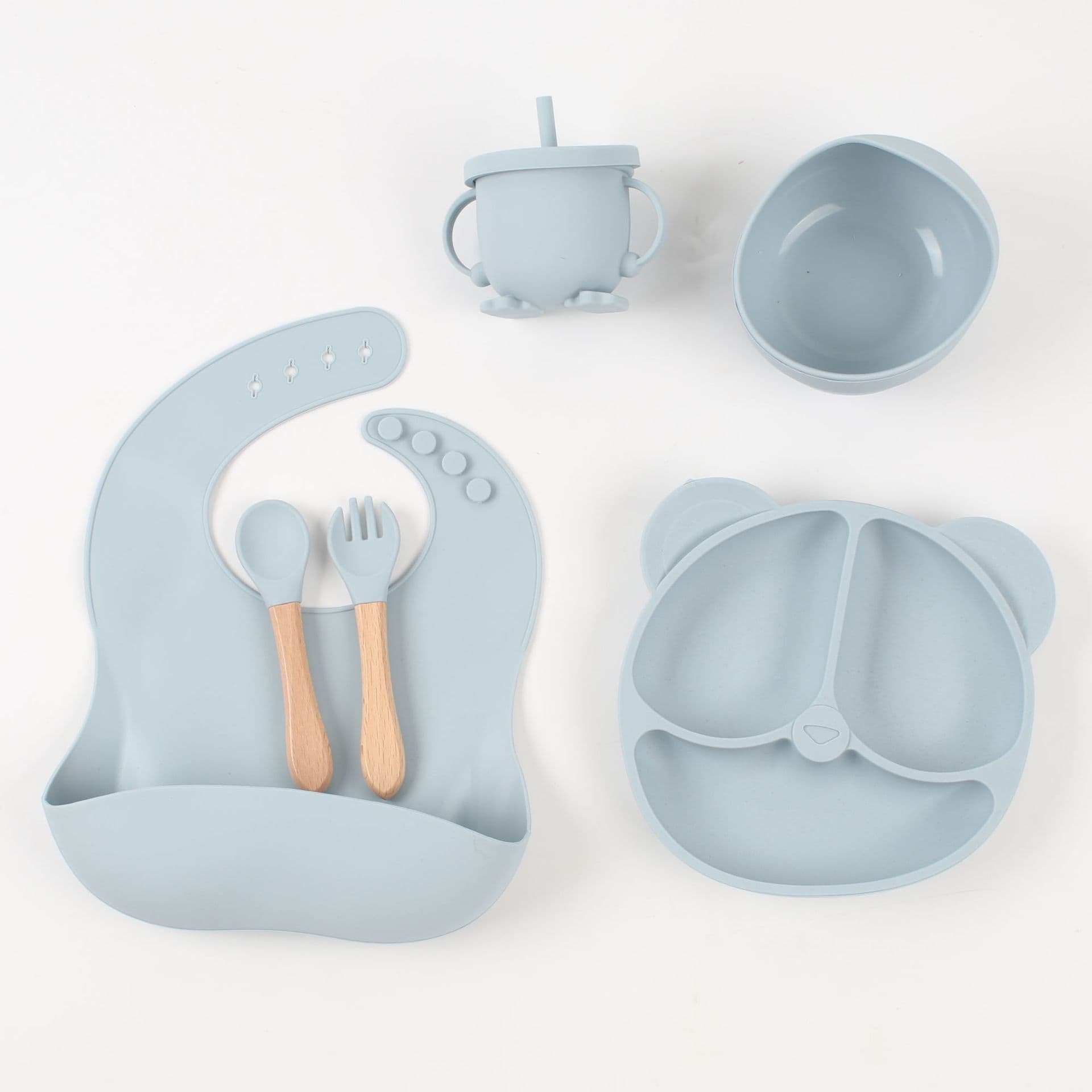 Cross-Border Bestseller 6-Piece Food-Grade Silicone Kids Plate Set with Suction Base and Suction Bowls Baby Tableware