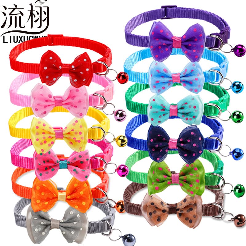 Pet Polka Dot Bow Bell Collar Adjustable Cat Collar Cute Dog Bow Tie Pet Supplies Wholesale
