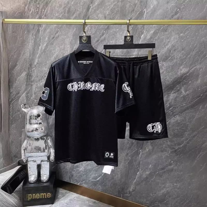 Cross-Border New Correct Version of Chrome Hearts Chrome T-Shirt Sanskrit Round Neck T-Flower Arm Ice Hockey Suit