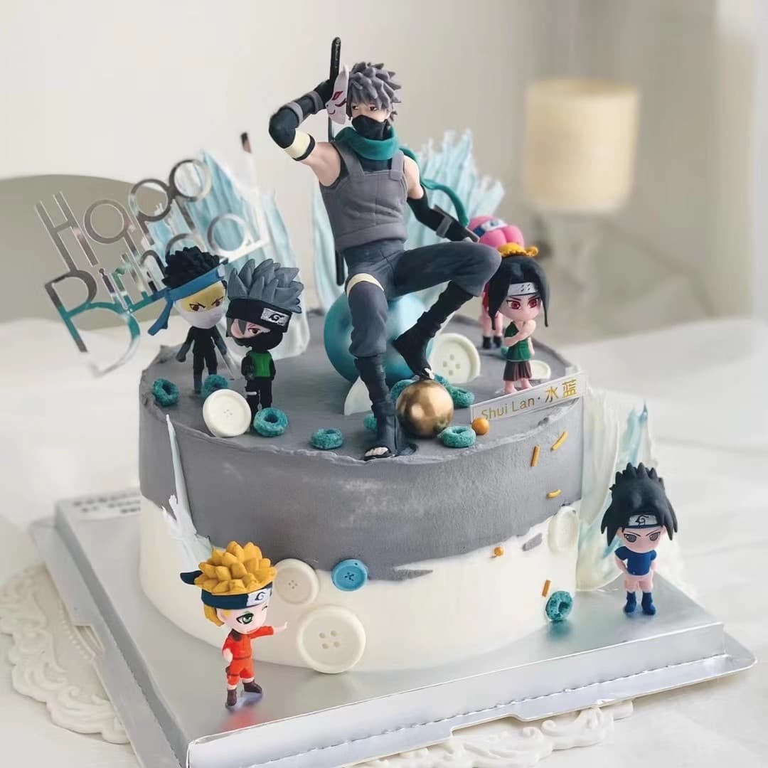 Naruto cake decoration ornaments Kakashi doll male god men's birthday dessert table decoration plug-in
