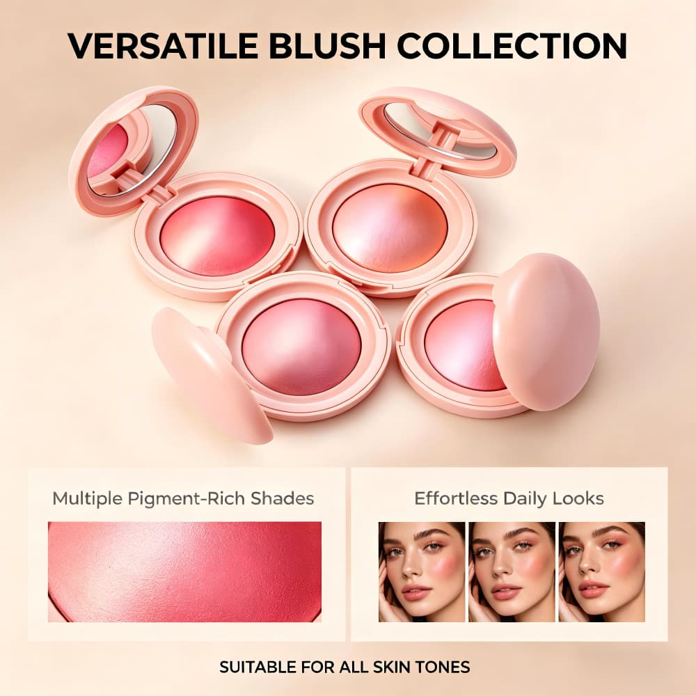 Lightly customized no-logo baked powder blush, light mist soft blush powder, long-lasting makeup, color-locking, soft and transparent original beauty makeup