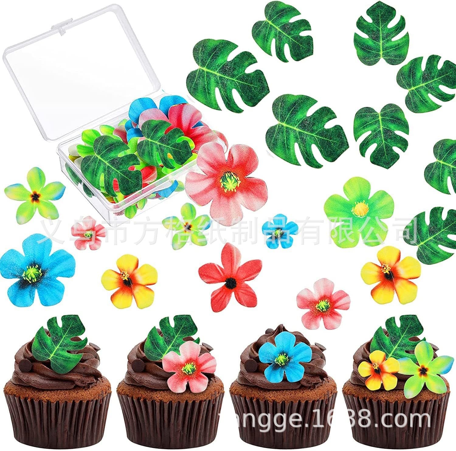 Cross-Border Best-Selling Edible Rice Paper Printed Monstera Leaves and Small Rice Flower Combination Wafer Paper Cake Stickers Wholesale
