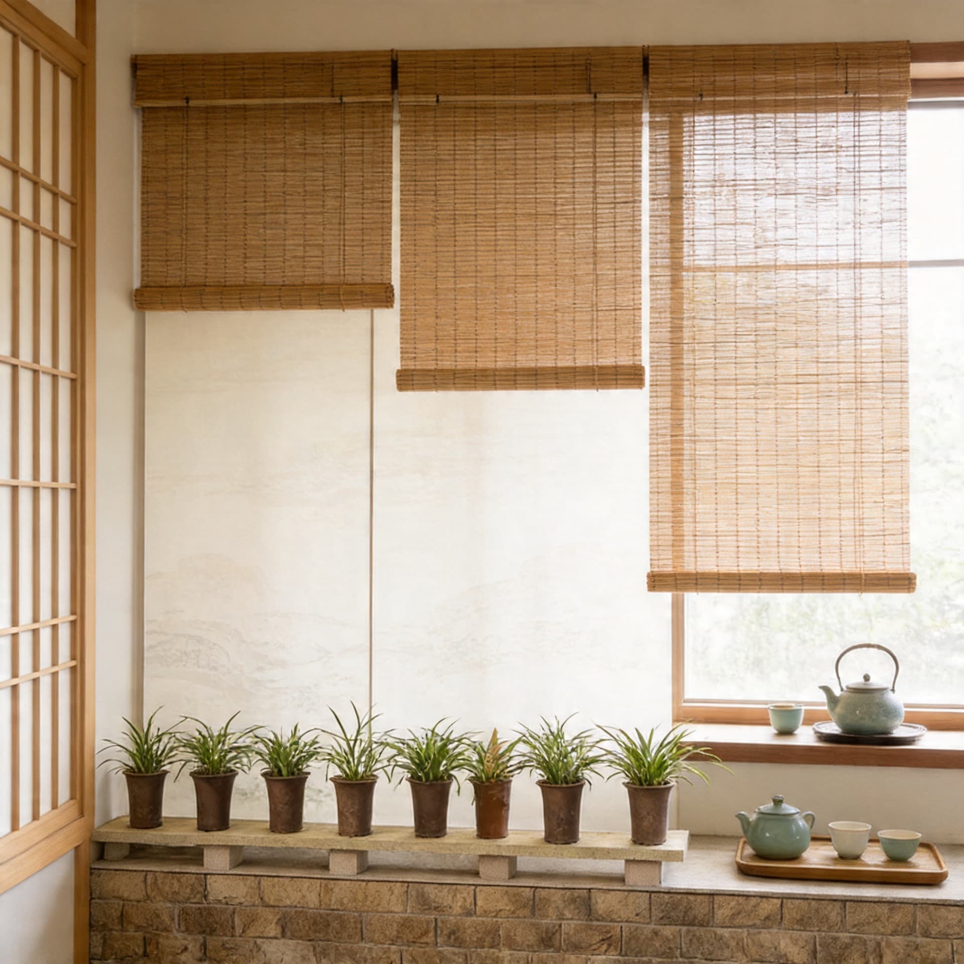 Bamboo roller blinds Roman blinds Bamboo roller blinds Balcony blackout curtains Bamboo curtains Tea room B&B hotel outdoor bamboo weaving