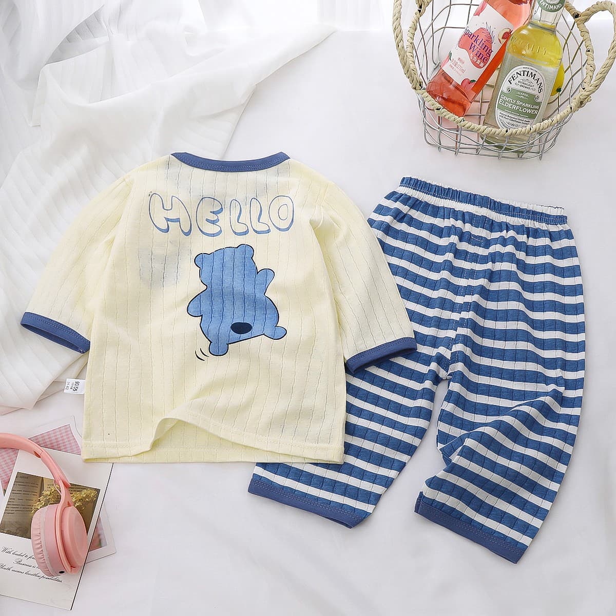 Children's Home Clothing Set Pure Cotton Summer New Baby Pajamas Boys Summer Girls Air Conditioning Clothing Children's Clothing