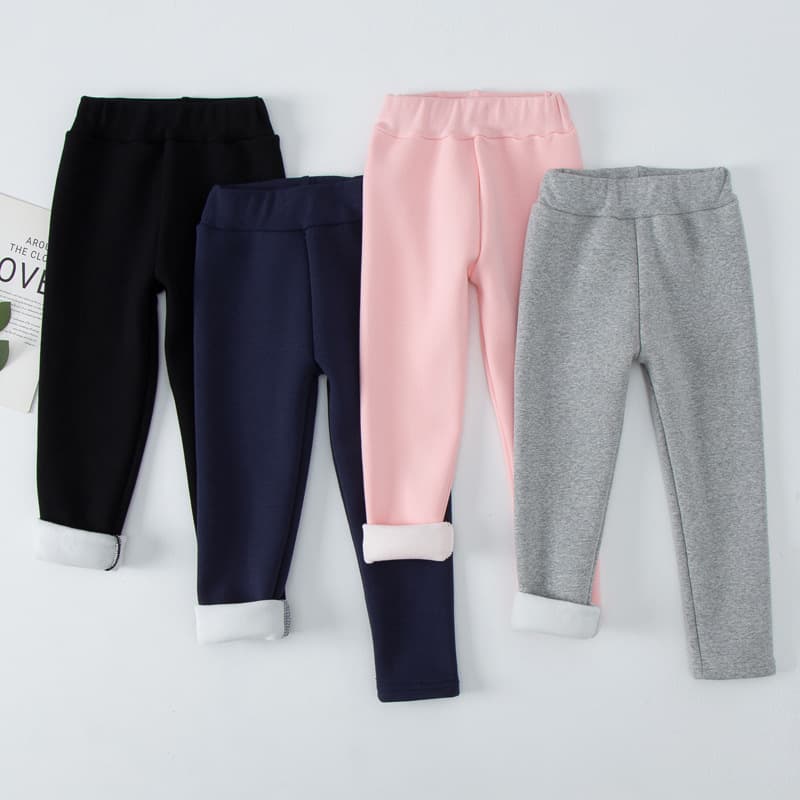 Girls' winter leggings plus velvet and thickening for outer wear baby trousers children's fit 95 cotton trousers manufacturer