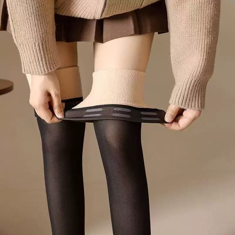 Silicone anti-slip fake see-through knee-high socks for women in winter thickened and velvet translucent nine-point thigh-high socks for women