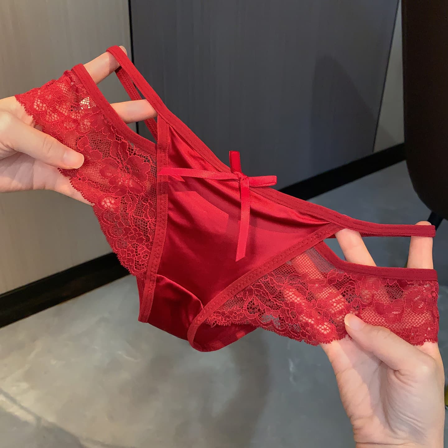 Snake Year Seductive Red ~ Satin Lace Red Underwear for Zodiac Year, Festive Sexy Low-Rise Pure Desire Mesh Triangle Panties