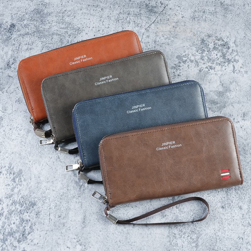 New wallet men's long coin purse multi-card slot large capacity clutch retro zipper mobile phone bag coin clip