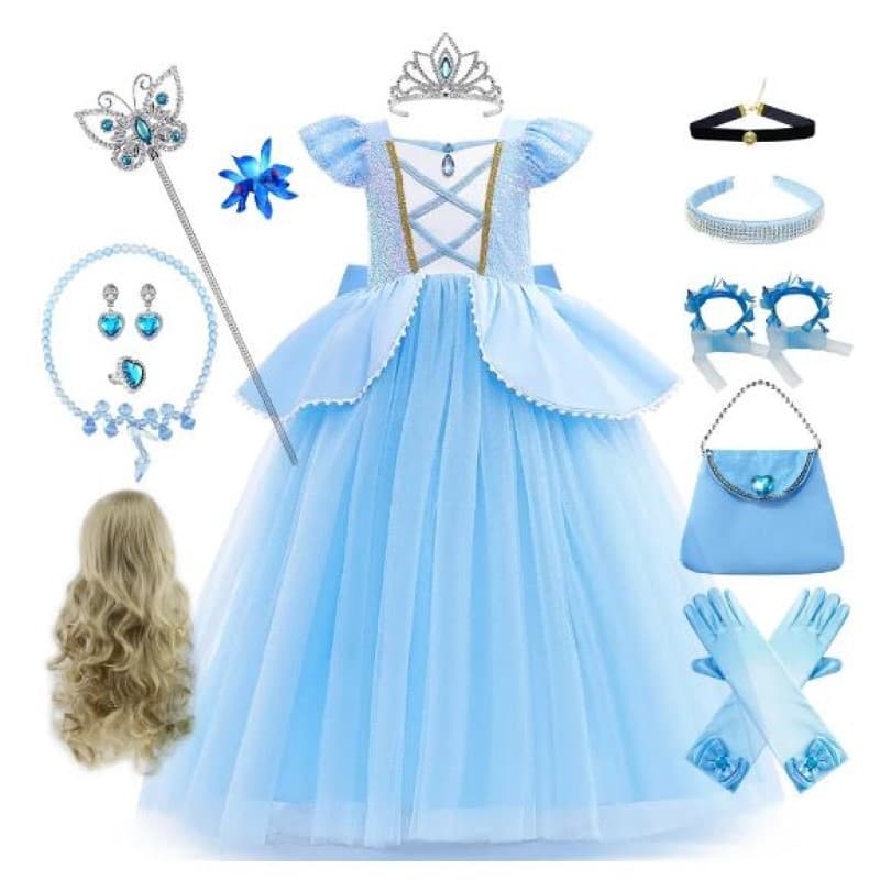 Girls Halloween Costume Grey Princess Dress Puff Skirt Cinderella Cosplay Inspirational Storybook Character Clothing