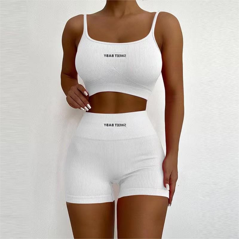 Cross-border Hot Selling Women's Yoga Sports Bra and Shorts Set, Casual High Elasticity Tank Top and Biker Shorts Fitness 2-Piece Set