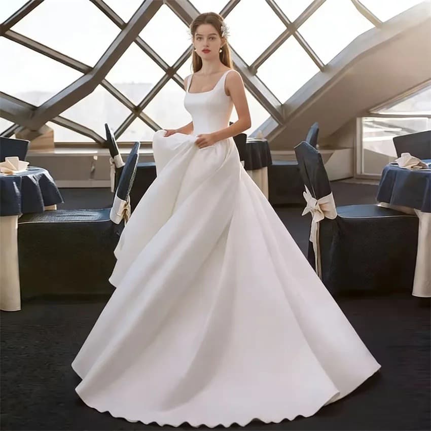 AliExpress European and American Small Train Wedding Dress Square Neck Simple New Style Export Main Wedding Dress Vintage Travel Photography Evening Gown Fashion