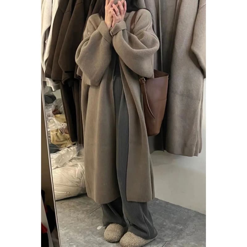 2025 Autumn/Winter New Women's Cardigan Sweater Coat Mid-Length Knee-Length Loose Lazy Style Milk-Colored Knit Top