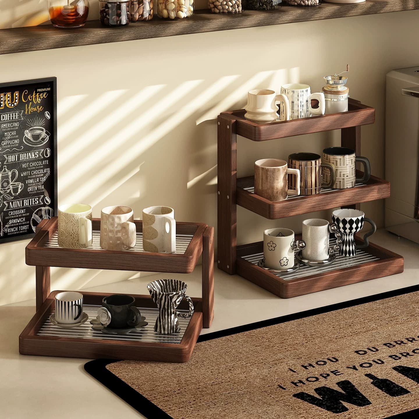 Solid wood cup storage rack home desktop water cup teacup coffee cup holder kitchen finishing display rack