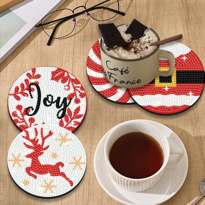 Diamond Painting Coaster 8-Piece Set DIY Full Drill Christmas Theme Heat Insulation Pad Cross-Border Living Room Dining Table Creative Dotting Placemat