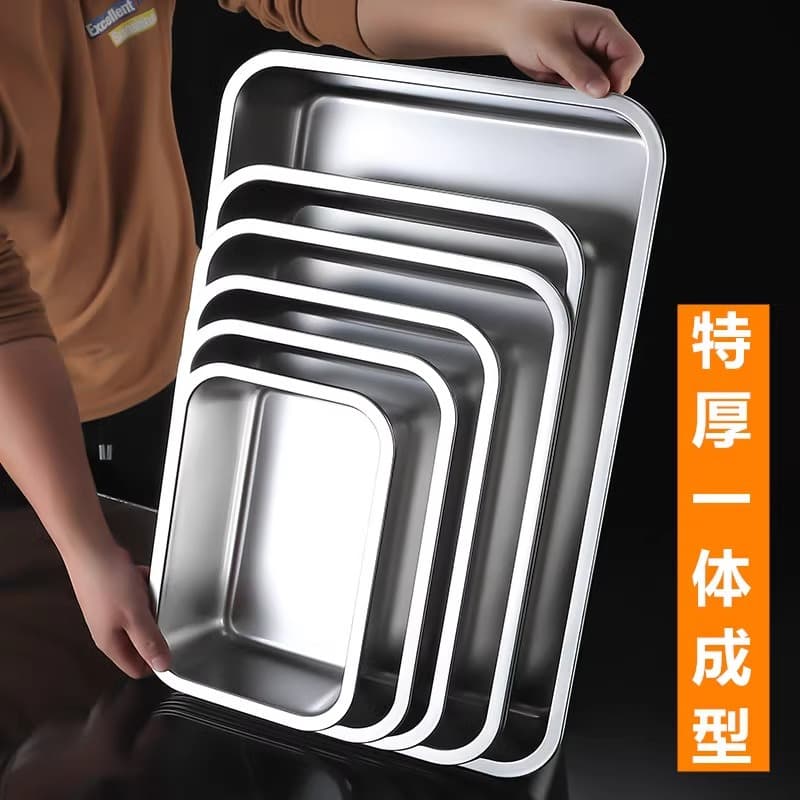 Stainless Steel Square Basin Fast Food Serving Insulation Box Commercial Rectangular Tray Portion Basin Food Grade Square Plate Square Box