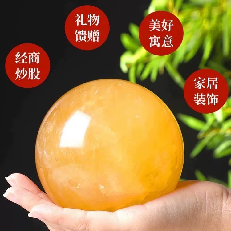 Natural Yellow Crystal Ball, Polished Yellow Ice Continent Raw Stone, Decorative Feng Shui Ball for Kitchen, Living Room, and Office