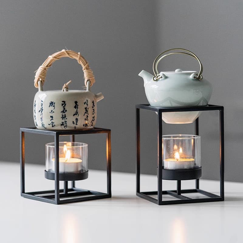 Iron Tea Warming Stand with Candle Holder or Alcohol Burner, Minimalist Japanese-inspired Creative Small Tea Stove and Candle-lit Tea Pot