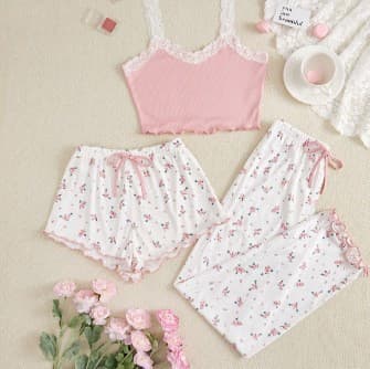 New Sexy Floral Pajama Set for Women, 3-Piece Camisole Shorts Long Pants Loungewear, Cross-Border Supply, Fashionable Outerwear