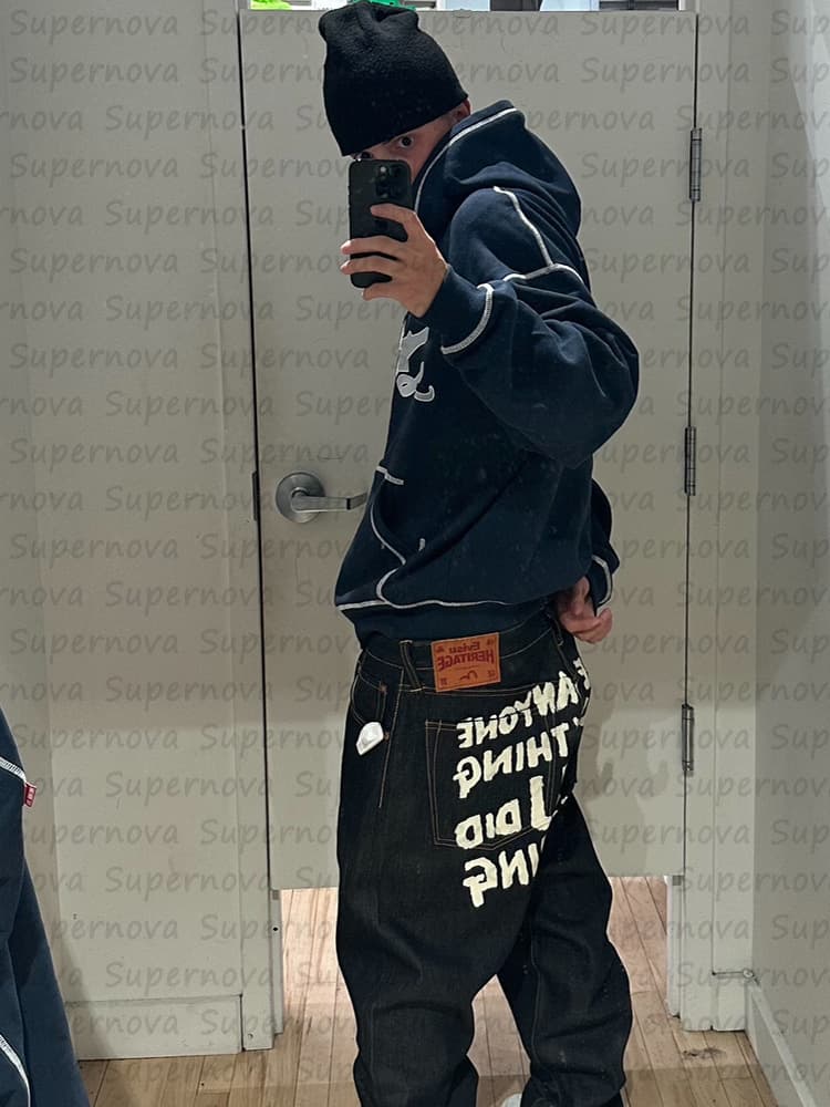 New Cross-Border European and American Gothic Print Hooded Retro Hip-Hop Zip-Up Sweatshirt Casual Men's Loose-Fitting Set