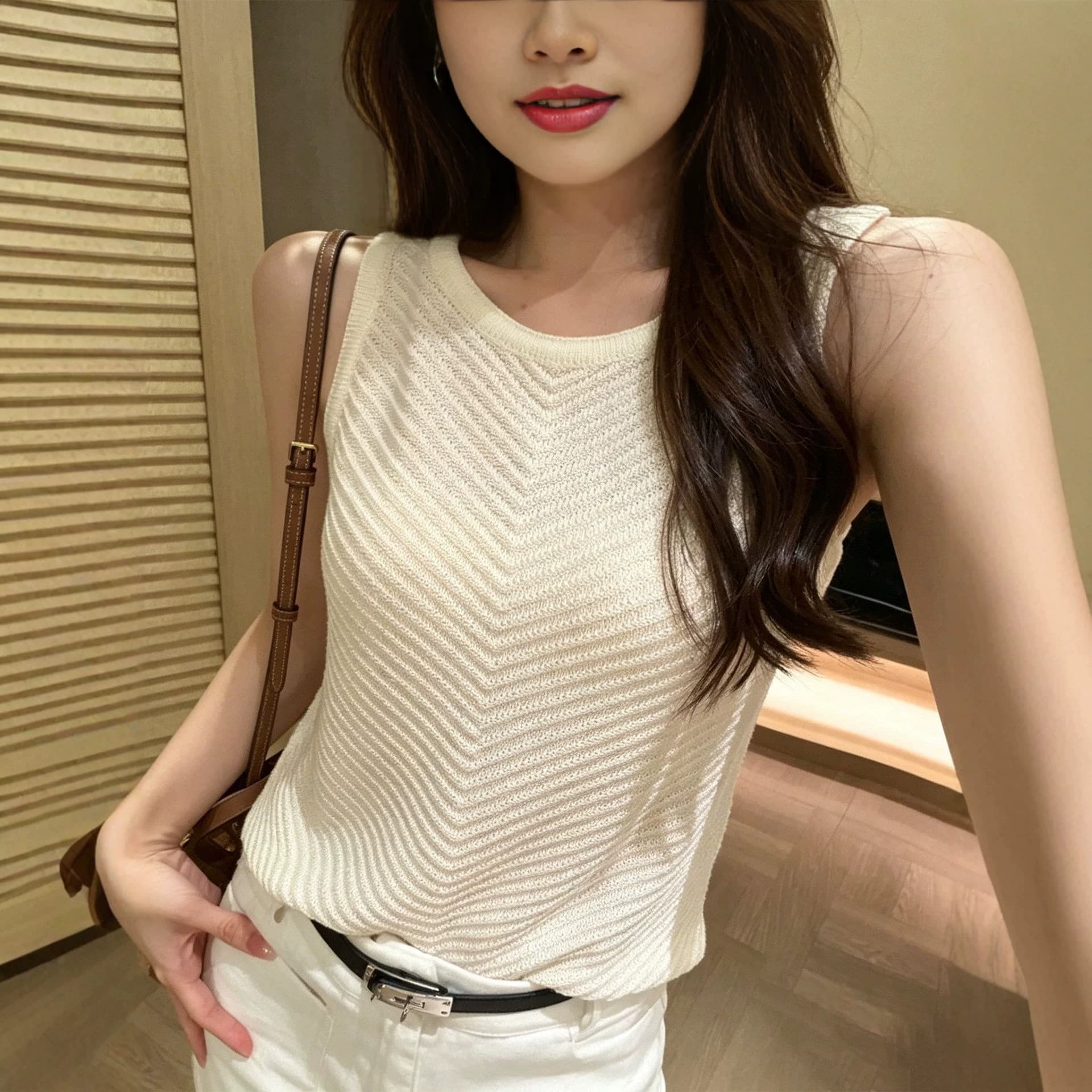 Old Money Style Khaki Knit Tank Top for Women, Summer Outerwear or Inner Layer, Slim Fit Cropped Undershirt, Sleeveless Top
