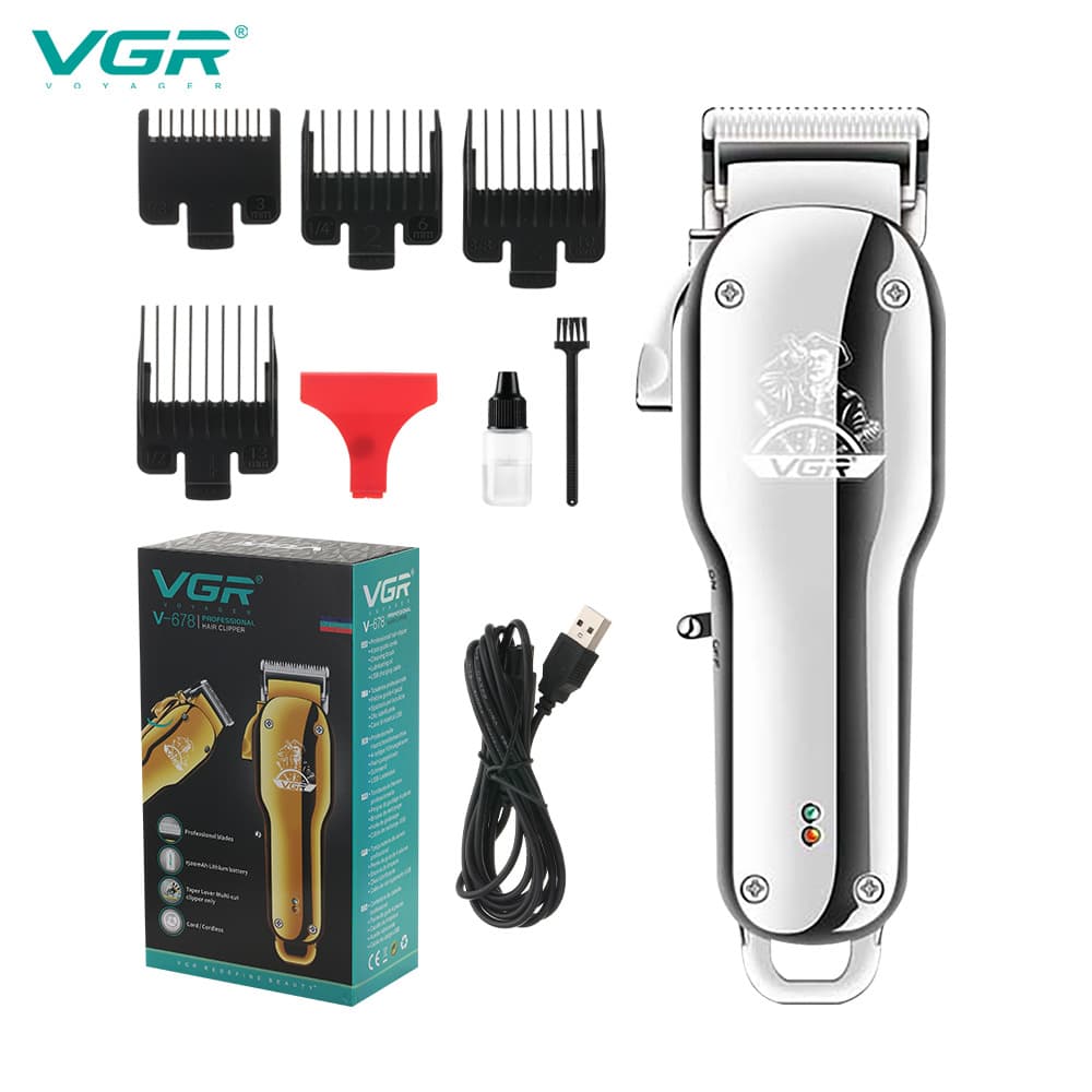 VGR678 Metal Body Hair Clippers Gradient Fade Barber Shop Home Use High Power Men's Haircut Trimmers Non-Waterproof Brush Motor