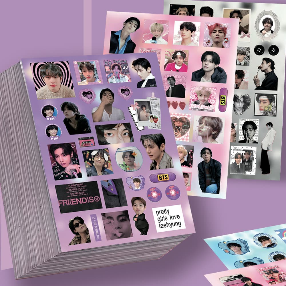 8 Pieces Kim Taehyung Die-Cut Stickers, Korean Ins Style, Premium BTS Themed Packaging Material, Waterproof Decals