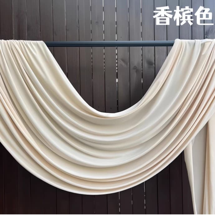 Cream champagne wedding fabric drape, stretch cloth for stage ceiling, premium wedding milk silk background decoration
