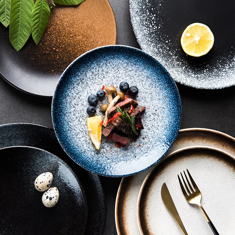 High-end Feel Ceramic Steak Plate Western Dining Utensils Hotel Home Use Salad Plate Japanese Style Export Cross-border Gift