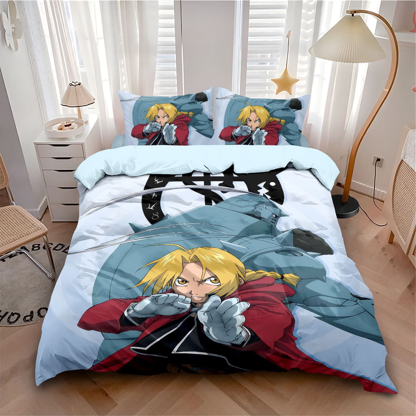 Fullmetal Alchemist Brushed Four-Piece Anime Bedding Set, Duvet Cover, Bed Sheet, Fitted Sheet, Student Dormitory Three-Piece Set