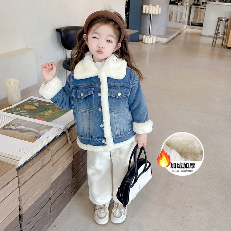 Girls' Autumn/Winter Fleece-Lined Denim Jacket 2025 New Stylish Children's Thickened Winter Fashionable Top for Baby Girls