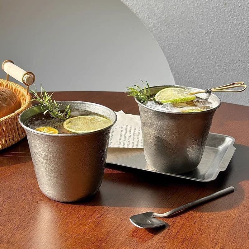304 Retro Industrial Style Stainless Steel Cold Drink Cup Coffee Cup Water Cup Restaurant Juice Cup BBQ Cup Iced Drink Cup