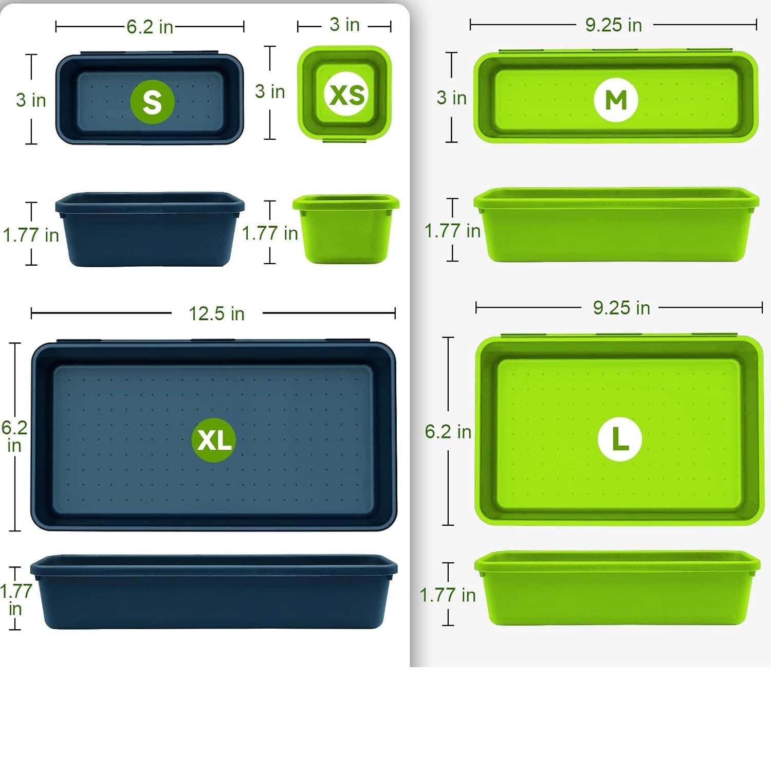 Drawer organizer, tool storage box, black and green tools for categorized storage and stationery storage.