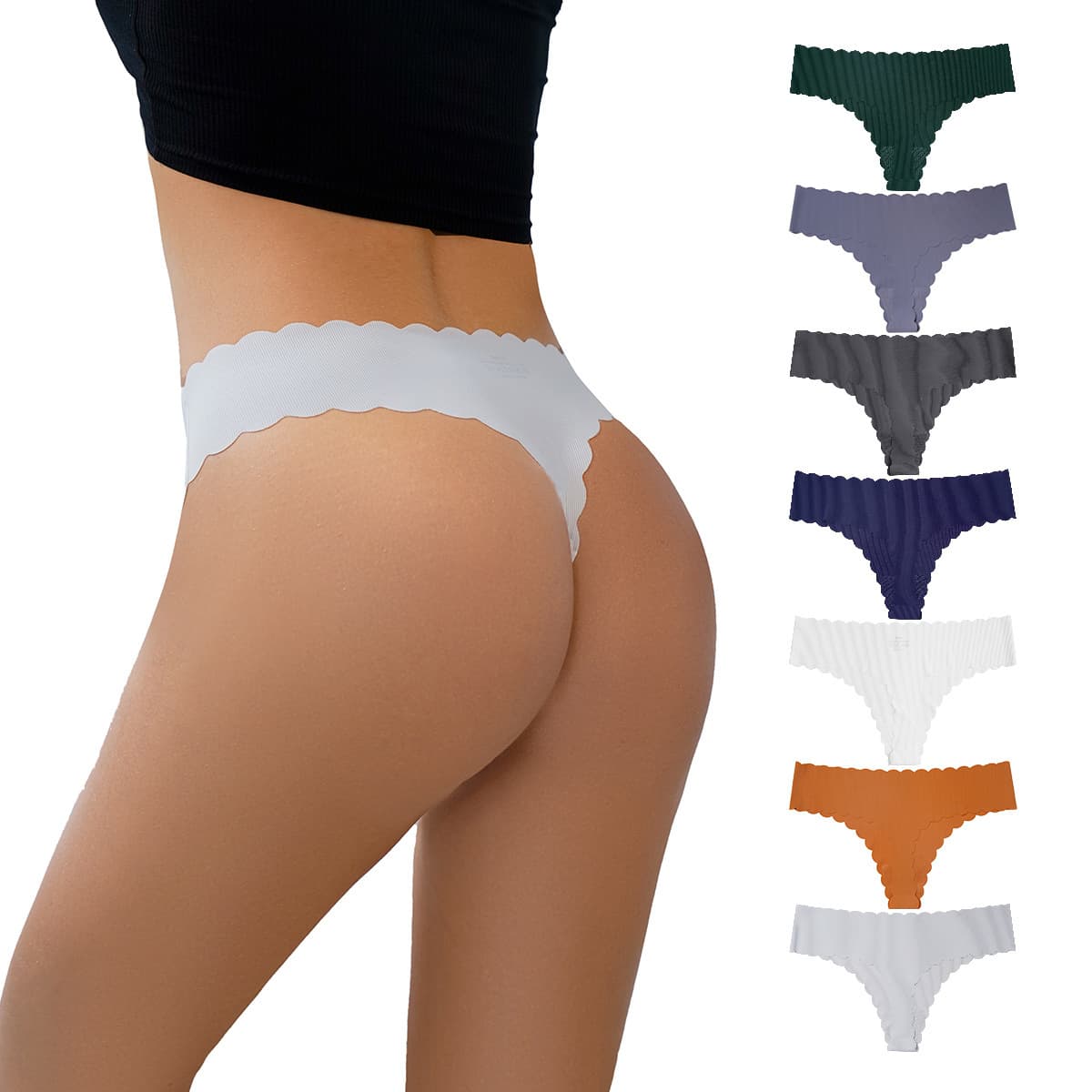 Amazon Cross-Border Women's Threaded Wavy Edge Hot Seamless Breathable Low-Waist Thong Women's Fashionable and Sexy
