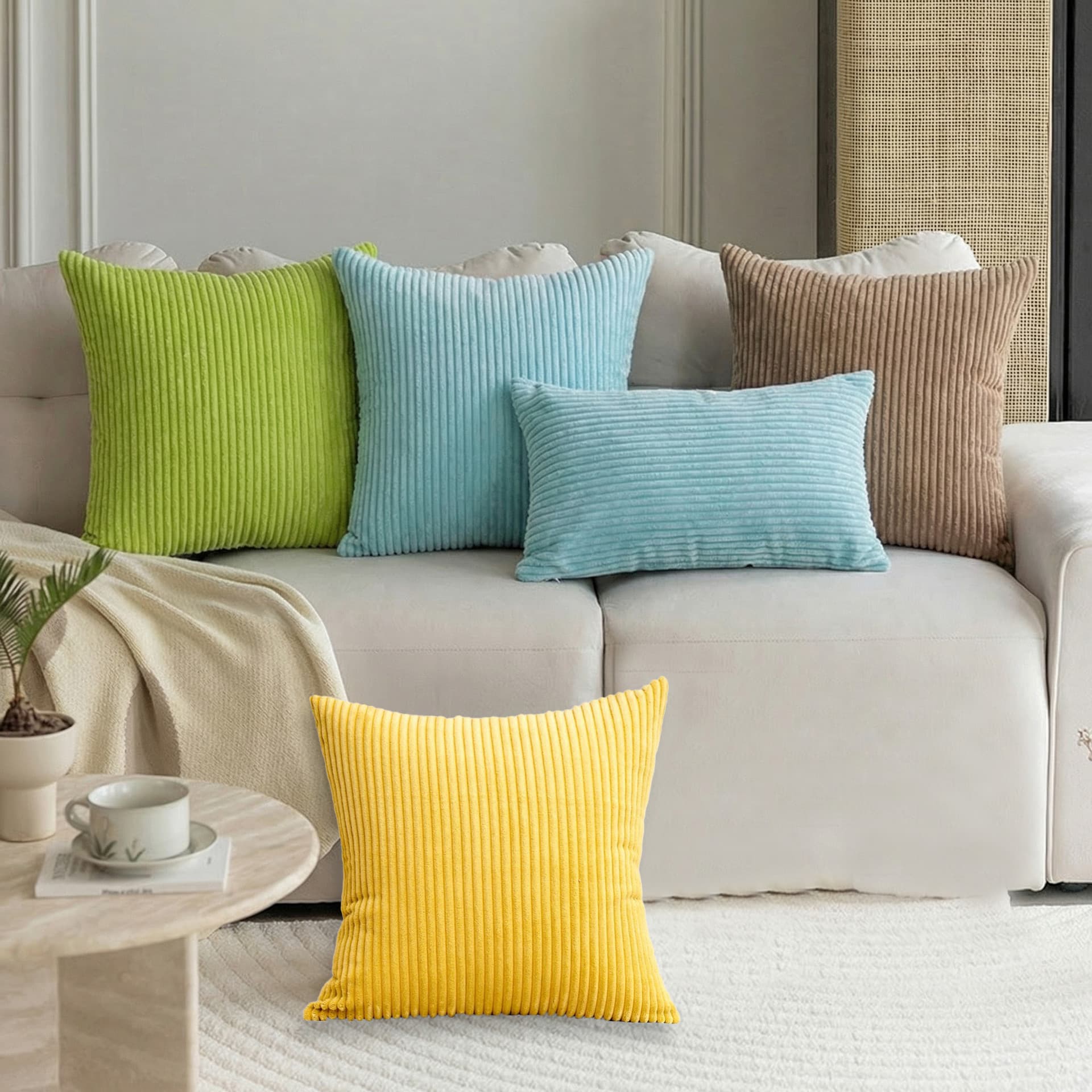 Nordic Stripe Throw Pillow Cushion Sofa Solid Color Corduroy Back Cushion Lumbar Pillow Bedrest Amazon Cross-Border Exclusive