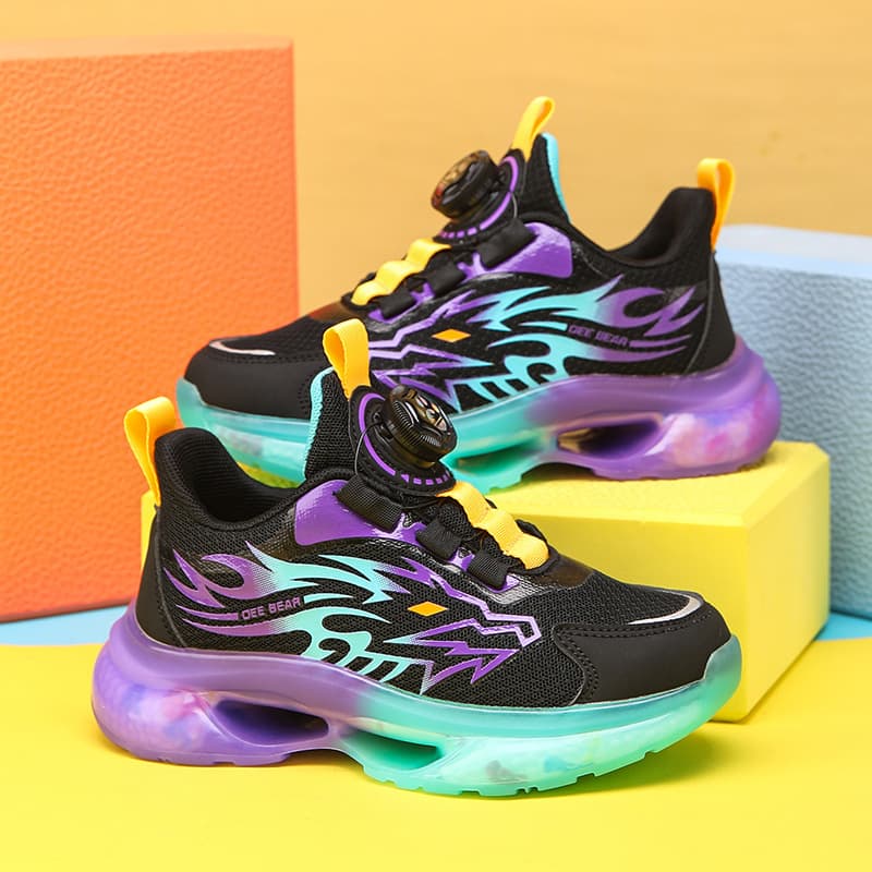 Boys Spring Running Shoes Anti-Slip Breathable Soft Bottom Sports Shoes Rotation Buckle Youth Children Mesh Running Shoes