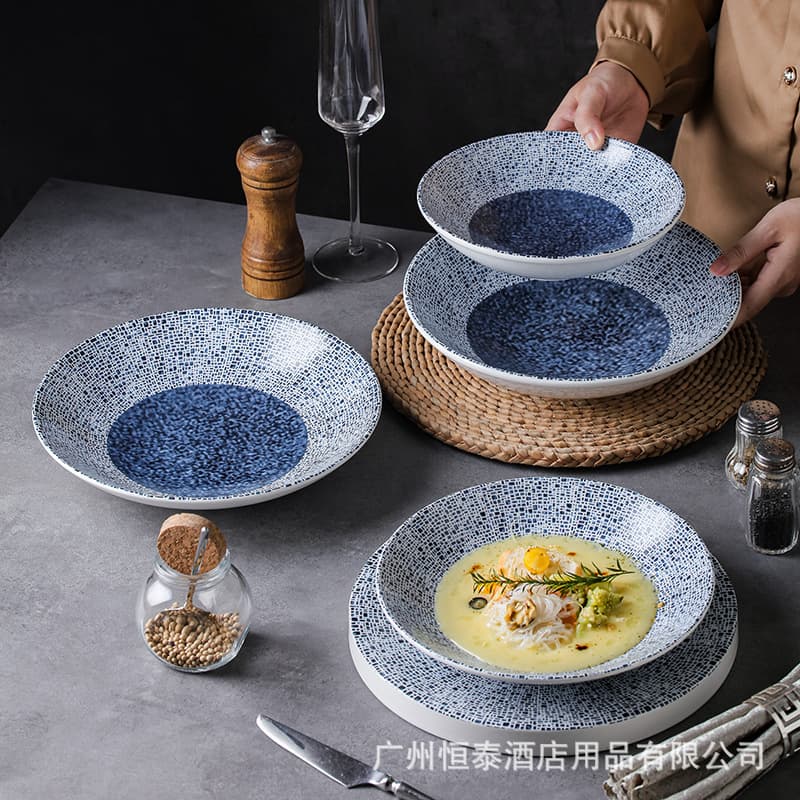 New hotel ceramic tableware fission pattern underglaze new Chinese food plate high-end restaurant creative cold dish tableware