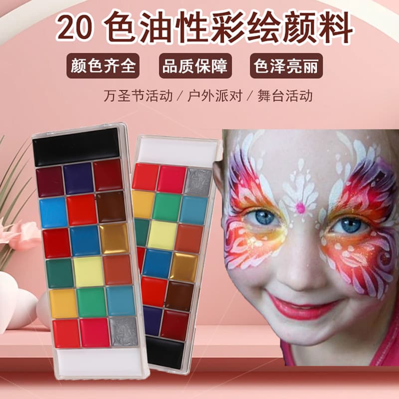 Halloween Face Paint Set for Kids, 20 Colors Face Body Paint Oil Palette for Drama Stage Clown Makeup