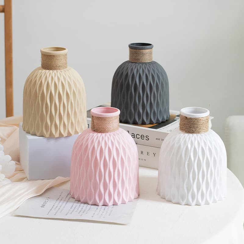 Pineapple Pattern Hemp Rope Plastic Vase, Simulated Simple Creative Small Fresh Insert Vase, Cross-border Hot Selling Water Ripple Vase