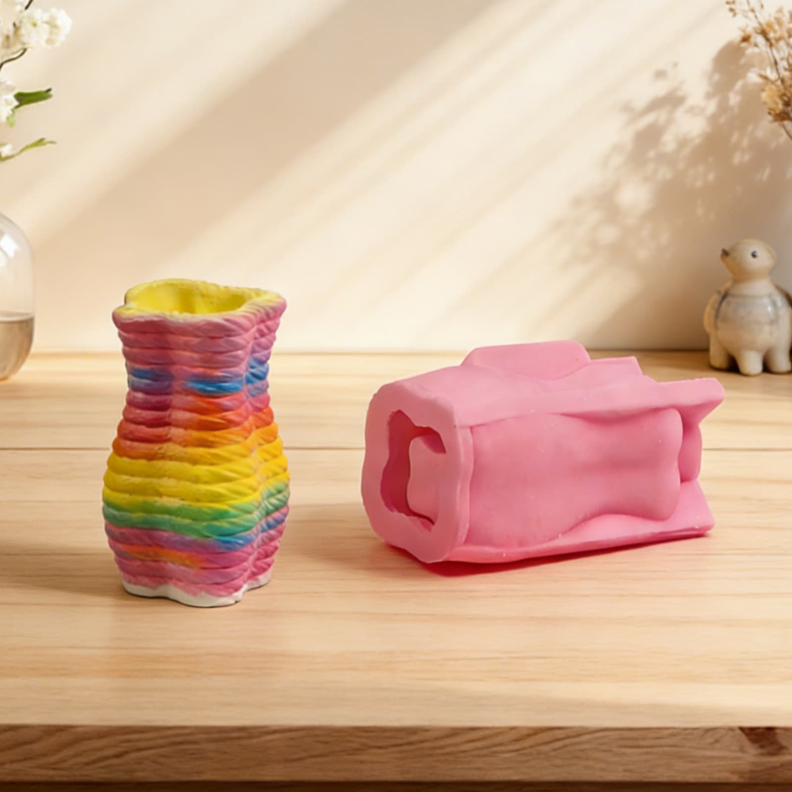 Four-Corner Rope Vase Figurine Mold Figurine Candle Plaster DIY Plaster Figurine Candle Holder Silicone Mold W0919