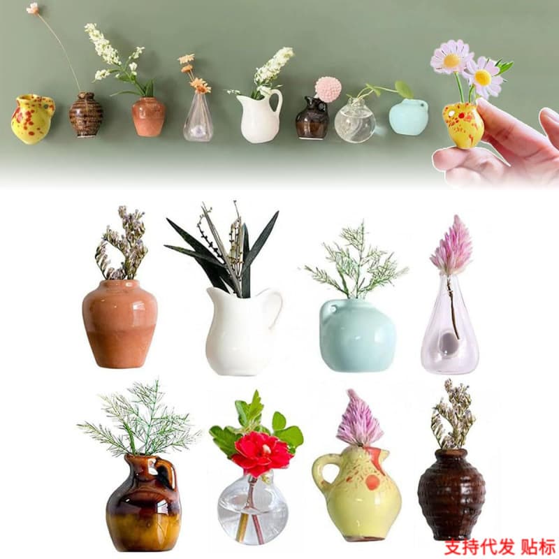 Mini Ceramic Vase Fridge Magnet, Simulated Flower Standing Bottle Magnetic Sticker, Home Decor Trendy Ins Style Magnet