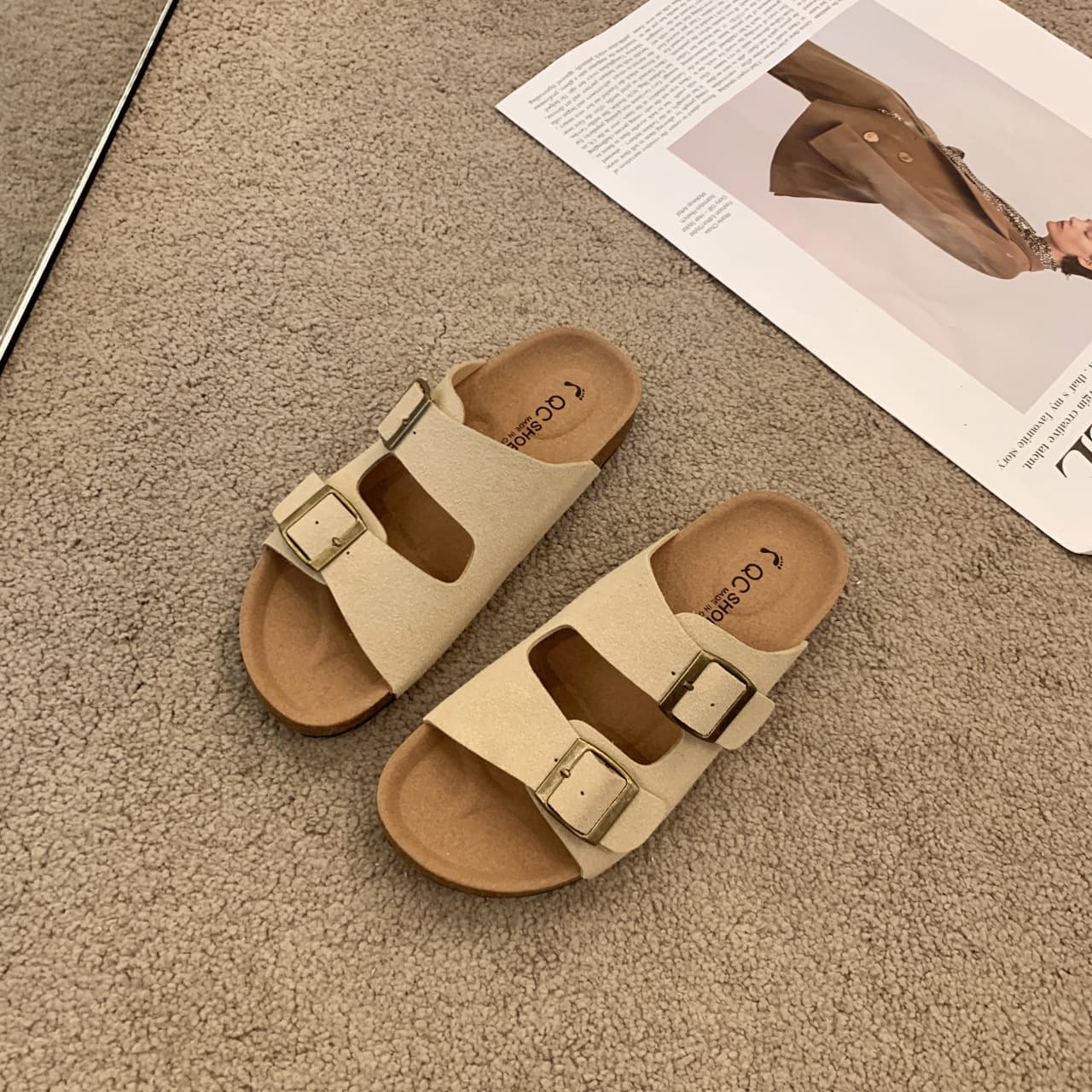 Plus Size Birkenstock Shoes 2025 Summer New Flat One-Strap Square Buckle Thick Sole Beach Sandals Plus Size Slippers
