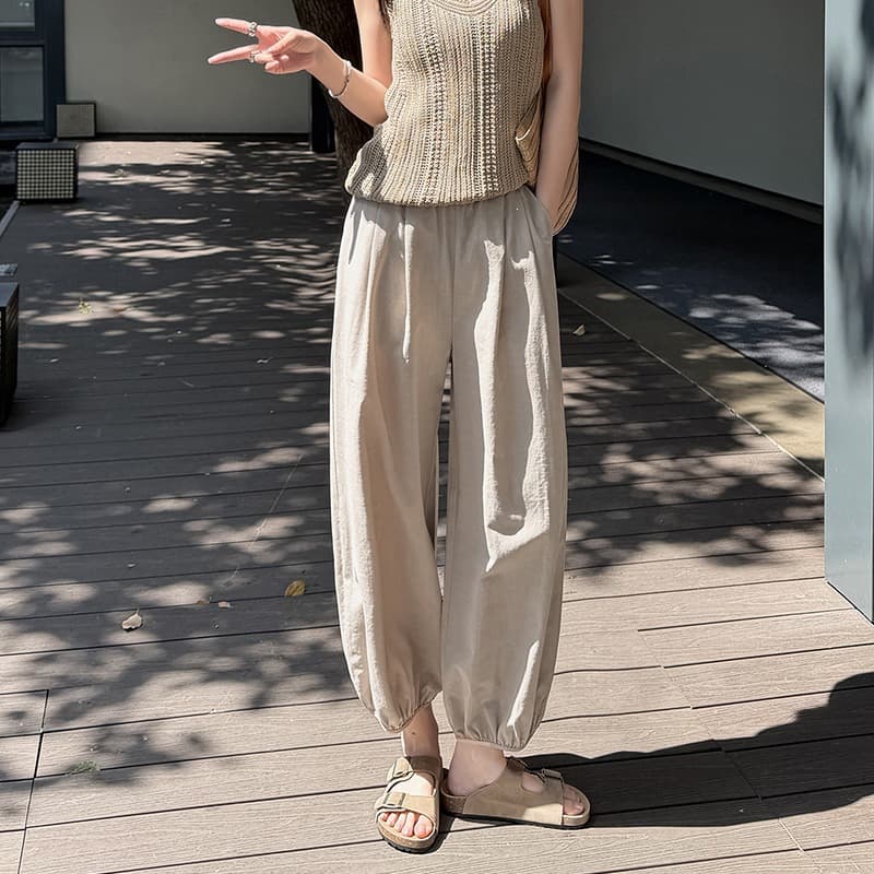 Casual Cotton-Linen Balloon Pants for Women 2025 Summer New Arrival Cropped Pants Sun Protection Versatile Slimming Lantern Pants
